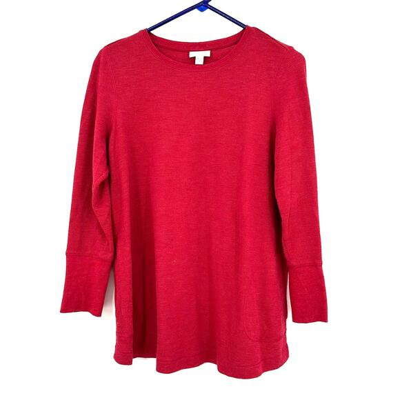J Jill Size Medium Petite Shirt Red Waffle Weave Button Cuffs Long Sleeve Casual - Picture 1 of 6